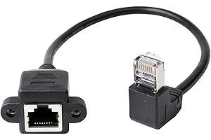 innov8 RJ45 Cat 6 Male to Female Shielded Network Ethernet Extension Cable with Panel Mount for Router, Modem, Switch Boxes, Network Media Player | Down Angle 0.3m