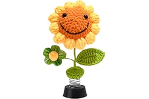 HSUYUN Auto Deko, Gestrickte Sonnenblume Dekoration, Shake Wackelkopf Figur Auto, Häkel-Sonnenblumen-Armaturenbrett-Dekorationen, Sonnenblume Deko Büro,für Dekoration, Verschenken