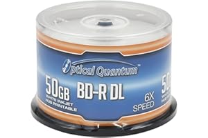 Optical Quantum Lot de 6 médias BD-R DL imprimables à Jet d'encre Blu-Ray Double Couche enregistrables 50 Go