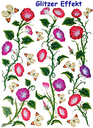 Set _ GLITZER Fensterbilder – “ Blumenranken & Tiere “ – statisch haftend – selbstklebend + wiederverwendbar / Fensterbild – z.B. für Fenster und Spiegel – Fensterdeko Fensterfolie Kinderzimmer Deko – Blume Blüten Frühling / Fensterdekoration – Sticker Fenstersticker Aufkleber - 5