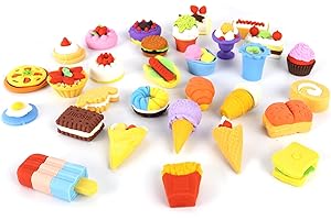BUBUNY Radiergummi 30 Stück, Neuheit Kreatives Radiergummi, Radiergummi Set in Verschiedene Formen Kuchen Dessert Puzzle Eis für Kinder, Party Favor Künstler Radiergummi