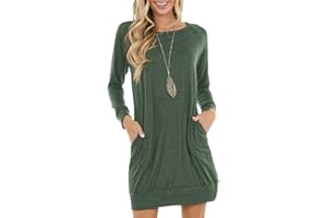 PrinStory Women Jumper Dress Long Sleeve Winter Dresses Casual Loose Mini Dresses Knitted Pullover Sweater Tunic Tops Basic Dress with Side Pockets