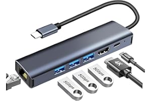 YEECKA Hub USB C Ethernet Gigabit, HDMI 4K,PD 100W,3 USB 3.0 5Gbps Adaptateur RJ45 6 en 1 Docking Station Compatible pour iPhone 16 15,MacBook Pro/Air,iMac,Samsung Galaxy