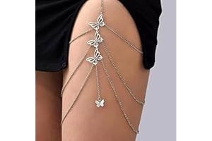 Wendalern Boho Cadena de Piernas de Mariposa en Capas Cadena de Muslo Colgante de Mariposa Vintage Cadena de Cuerpo de Borla de Plata Cadena de Muslo Alta Elástica Playa Joyería para Mujeres y Niñas