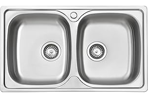 JASSFERRY Lavello da cucina 2 Vasca doppia in Acciaio Inox Spazzolato, incasso Lavandino, con set di rifiuti, 80 x 48 cm