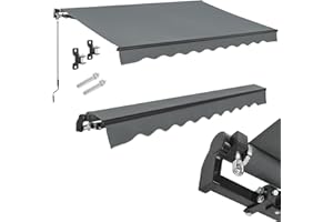 Juskys toldo 350 x 300 cm - Sombra en terraza y balcón - Toldo articulado con manivela y Soporte - Toldo de protección Solar para balcón toldo articulado Gris