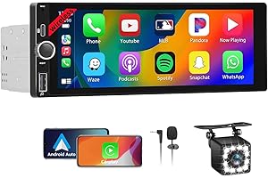 XINROAM Radio Coche 1 DIN con Carplay Inalámbrico - Pantalla Táctil de 6.86 Pulgadas, Radio CarPlay 1 DIN Soporte Mirror Link para con Cámara de Respaldo, RDS FM Radio/Type-C de Recharge/Mic/SWC