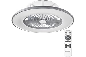 Noaton Ventilatore da soffitto con luce 11056GR Vega, telecomando, attenuazione LED max 44 W, 3 temperature di colore regolabili, timer, flusso d'aria fino a 61 m3/min, Ø56 cm grigio, cassa bluetooth