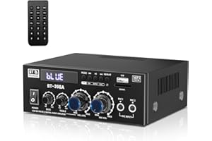 ACMOMO HiFi Amplificador Audio,1000W Amplificador Estéreo Bluetooth 5.3,12V 220V 2 Canales,Alta fidelidad, para Dos 60W x2 Altavoces de Unas 10 Pulgadas,Radio FM Portátil, SD Card/USB Input (398A)