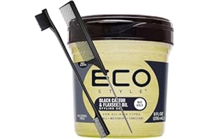 SERENARA Eco Style Gel coiffant noir à l'huile de ricin et de lin 236,8 g avec peigne pour queue et brosse à bords – Tenue et brillance maximales | Gel capillaire fortifiant et hydratant pour tous les types de
