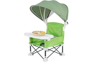 AUFQUWK Trona Para Bebé, Silla De Comedor Con Asiento Elevador Plegable, Silla De Playa Portátil Para Bebé Con Bandeja Extraíble Y Sombrilla, Trona De Viaje Para Asiento De Bebé, Silla De Alimentación