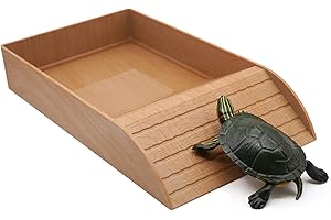 BREUAILY Large Tortoise Feeding Dish Plastic Anti Slip Tortoise Bath Dish with Ramp and Basking Platform Reptile Feeding Box Dish for Turtles Lizards Snakes (A)
