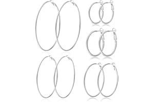 PABBEU Silver Hoop Earrings Large 316L Stainless Steel Earrings Lightweight Silver Earrings Hypoallergenic Big Thin Silver Earrings for Women s Boucle Doreille Femme 25/30/40/50/60/70mm