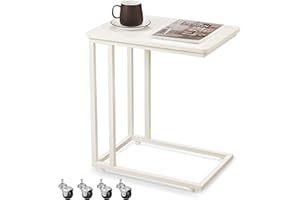 ‎VASAGLE VASAGLE LNT050W77 Stolik pomocniczy, stolik kawowy, ze stalową ramą i kółkami, łatwy montaż, nowoczesny, do salonu, sypialni, na balkon, kremowy biały