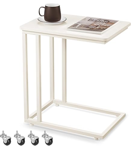 Bank bijzettafel, hoogte verstelbaar, draaibare banklade, schuif onder C-vormige bijzettafel met wielen, snacktafel voor woonkamer en slaapkamer, boomstam, rond