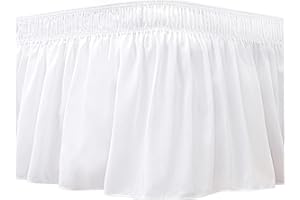 Biscaynebay Wickelbarer Bettrock für Queen-Betten, 48.3 cm lang, weiß, verstellbar, elastisch, Staub-Rüschen, einfache Passform, knitter- und lichtbeständig, seidig, massiv, maschinenwaschbar