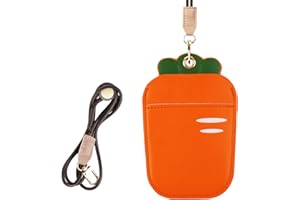 AXFEE Porta Badge, Porta Carte in pelle PU, Porta Carte di Credito con Cordino, Cartone Animato Carino, Portachiavi Estraibile, per Carte D'identità e Badge, Compatible con Airtag - Carota