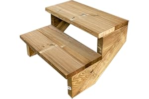 Scala esterna BERLIN, 2 gradini, Altezza 37cm, Larghezza 60cm, senza alzate, Scala in kit in Legno Autoclave- Vinuovo