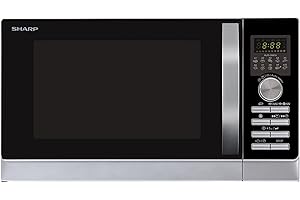 Sharp R843INW microonde 3 in 1 con aria calda, grill e convezione / 25 L/1000 W grill / 2500 convezione / 10 programmi automatici / programma pizza / piatto rotante in metallo (30 cm) / argento