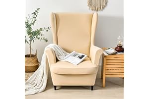 CHNSHOME Copripoltrona con Orecchie 1 Posto Elasticizzato 2 Pezzi Coprisedile con Orecchie Fodera per Pouf Fodere per poltrone Elastiche Beige B