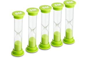 QGH 5 Minute Sand Timer for Kids, Safe Plastic Hourglass, Toothbrush Timer, Green Sand Timers for Learning, Cooking, and Games, Ideal for Classroom and Home Use