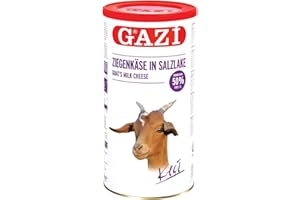 Gazi Ziegenkäse in Salzlake - 1x 800g Metalldose - Ziege Ziegen Käse Keci peyniri Goat Cheese 50% Fett i.Tr. aus 100% Ziegenmilch, mild, Salzlake, mikrobielles Lab, vegetarisch, Halal, glutenfrei