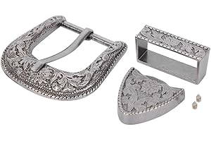 Atyhao 3 Piece Vintage Belt Buckle, Handmade Alloy Western Cowboy Belt Buckle Set with Keeper Loop, Belt Tip(Approx.30mm)