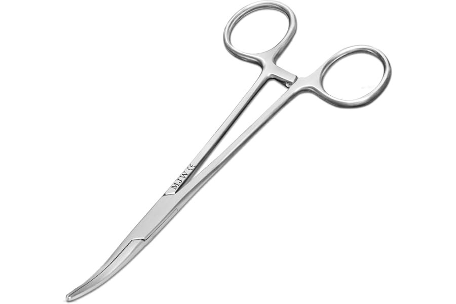 MJW Fishing Hemostat Locking Forceps Stainless Steel Unhooking Pliers Dog Cat Pet Scissors Ear Hair