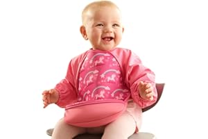 Bibetta Ultrabib - Weaning bib with sleeves - Premium Neoprene for Comfort - Waterproof - Baby bibs with Crumb Catcher Pocket for Feeding Toddler & Babies - Roll Up and Machine Washable (Pink Unicorn)