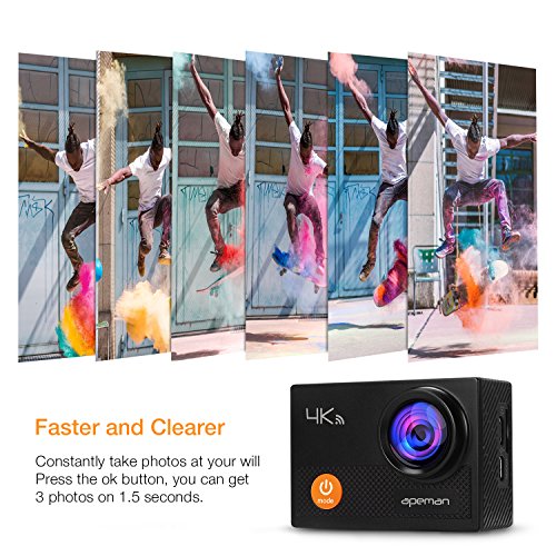 APEMAN Action Cam 4K WIFI Camera 16MP Ultra Full HD Unterwasser Kamera Helmkamera Wasserdicht mit 2.4G Fernbedienung 2 verbesserten Akkus und Montage ZubehÃ¶r Kit