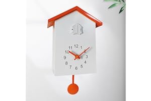 Kamanan Orologio da parete a cucù moderno con pendolo, orologio da parete con voce di uccello, orologio a cucù con funzione di riposo notturno, orologio a pendolo per casa, soggiorno, cucina, ufficio