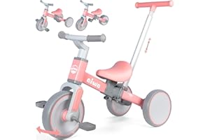 aiwo 5 In 1 Kids Tricycle for Toddler 1-3 Year Olds, Baby Balance Bike for 1 2 Year Old Boys Girls Gift, Kids Trike with Parent Handle and Removable Pedals