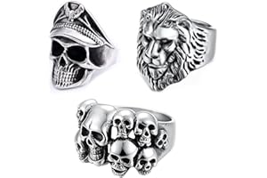 BCBF 3 Pièces Anneaux en Acier Inoxydable - Motif Tête De Mort pour Homme Et Garçon - Style Rétro, Bague Tete De Mort (Couleur : Argent)