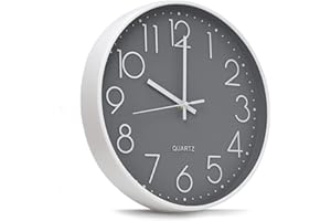 joeji's Kitchen Reloj de Pared Moderno 30 cm - Silencioso sin Ruido de Tictac - Cuarzo - Reloj de Cocina La Sala Dormitorio - Gris y Blanco