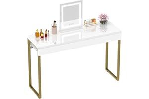 ‎GREENFOREST GreenForest Schminktisch mit Schubladen, Schminktisch ohne Spiegel, Kosmetiktisch Schminktisch Weiß für Schlafzimmer, Weiß und Gold