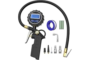 GEKER Reifenfüller für Kompressor, 100 PSI Digitaler Reifendruckprüfer, Luftdruckprüfer mit LCD-Bildschirm, US&EU Standard Anschluss,für Auto Motorrad PKW LKW Fahrrad uvm (Schwarz)