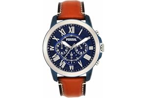 FOSSIL Montre pour Homme Grant, Taille de boîtier de 44 mm, Mouvement Chronographe à Quartz, Bracelet en Cuir véritable
