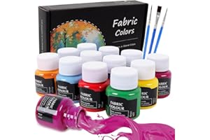 Fmtasx Textilfarbe Waschmaschinenfest | Set aus 12 x 25ml Stoffmalfarben Textilfarben Waschfest | Stofffarben Für T-Shirt, Jeans und allen Stoffen