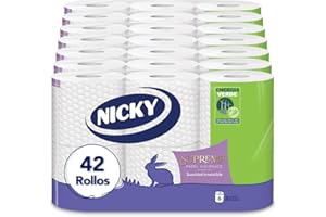 Nicky Supreme Papel Higiénico - 42 Rollos de 3 Capas, 160 Servicios por Rollo, Suavidad Irresistible, Envase abre fácil, Papel 100% certificado FSC