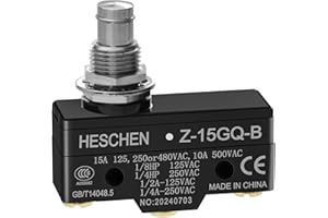 Heschen Microinterruptor de uso general, Z-15GQ-B, émbolo de montaje en panel, OP medio, terminal de 3 tornillos, corriente nominal de 15A