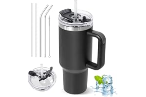 ZAKVOP Taza Termo cafe para Llevar, Taza Termica 1200ml con Tapa y Pajitas, Vaso Termico con Asa, Tumbler para Frío y Caliente, Travel Mug con Tapa Multifunción (Negro)