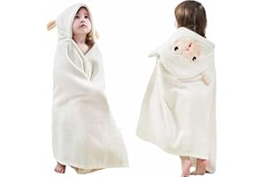 HUOCAI Badetuch Kinder Kapuze | Baby Handtuch Kapuze | kleines Schaf Design| Kinder Schwimmtuch weiches und super saugfähiges maschinenwaschbares Badetücher 85×150 cm fit für 5-10 Jahre (Cremeweiß)