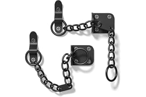 Bwintech 2PCS Black Door Chain,Narrow Door Chain Lock,Steel Door Safety Chain with Complete Fittings,External and Internal Door Restrictor for Wooden and UPVC Doors