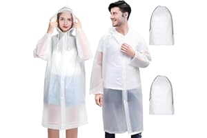 CoKeeSun Lot de 2 ponchos de pluie blancs longs en EVA, réutilisables, imperméables, veste de pluie transparente avec capuche et poche à cordon de serrage pour homme et femme, camping, randonnée,