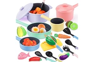 GILOBABY Cucina Giocattolo per Bambini, Accessori Cucina Giocattoli Bambini con Taglio Cibo Verdura, Pentole e Padelle, Giochi di Ruolo Regalo per Bambini Ragazze e Ragazzi dai 3 ai 6 Anni – Rosa