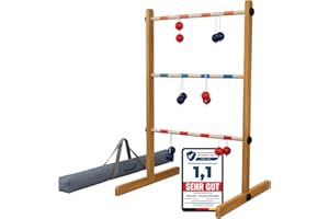 WELLGRO Leitergolf aus Holz - Kiefernholz massiv - inkl. Aufbewahrungstasche und Spielanleitung - Wurfspiel, Geschicklichkeitsspiel, Leiterspiel