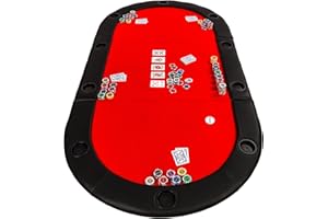 GAMES PLANET Faltbare Pokerauflage „Straight Flush“ mit Tasche, 208x106x3 cm, MDF Platte, gepolsterte Armauflage, 10 Getränkehalter, rot