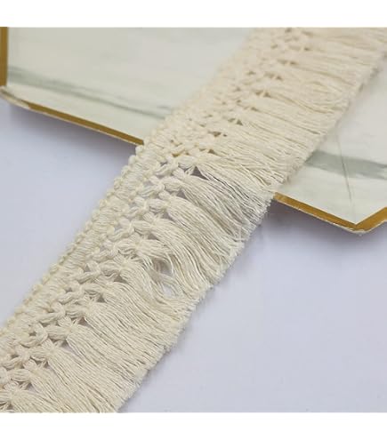 1 Yard Beige Fransenborte Aus Baumwolle – 10 Cm Breit, Vintage-Häkel-Quastenborte Zum Nähen & Dekorieren