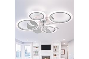 Finktonglan Modern LED Ceiling Fans with Lights, 63 cm Dimmable 4 Rings Ceiling Fan with Remote 6 Speeds Bedroom Fan Light Quiet Ceiling Fan Light for Living Room, White
