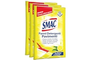 Smac - Panni Umidi Detergenti Lavapavimenti Adatti a Ogni Scopa, 36 Panni, Pulizia senza Risciacquo, Zero Aloni, Profumo di Limone, 12 Panni x 3 Confezioni